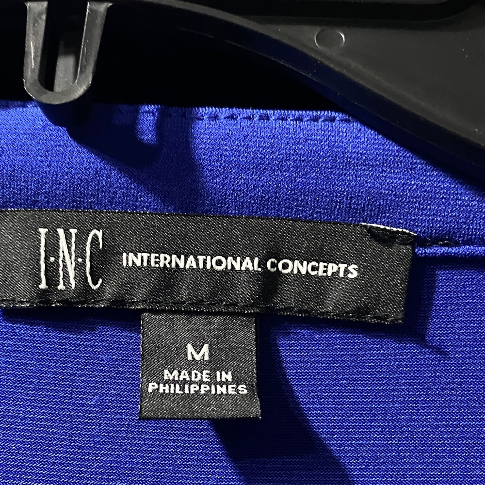 INC International Concepts Royal Blue Blouse with Gold Zipper Details - Picture 2 of 4
